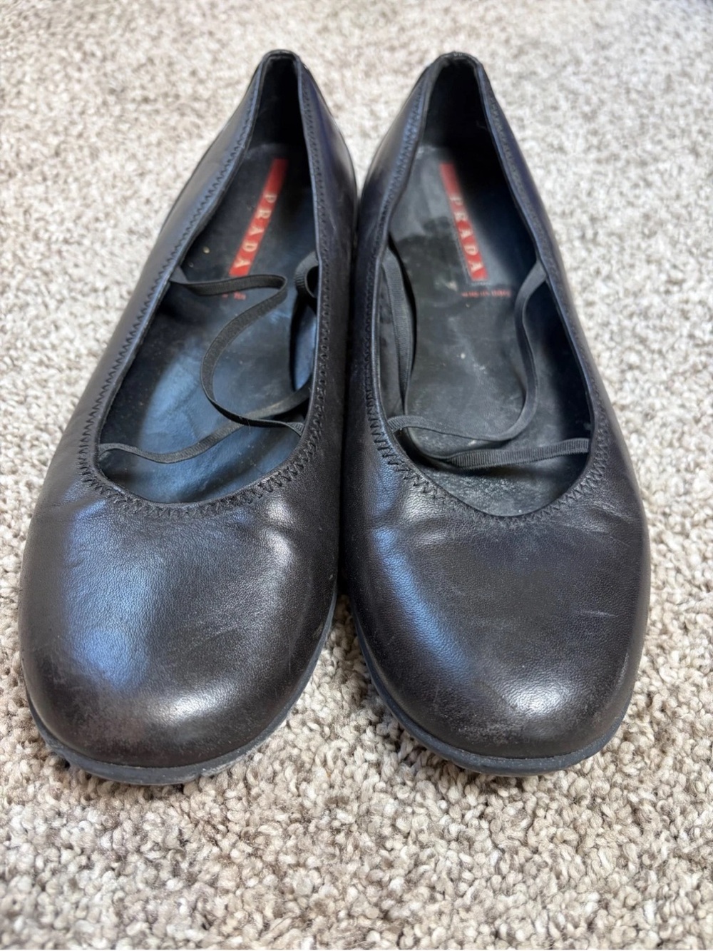 Prada Black Leather Round-Toe Ballet Flats